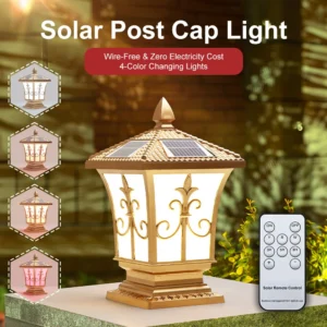 Solar LED Lamp Post Light - 4 Colour Changing With Remote Control Outdoor Waterproof ABS Bronze/Black for Fence Villa Courtyard