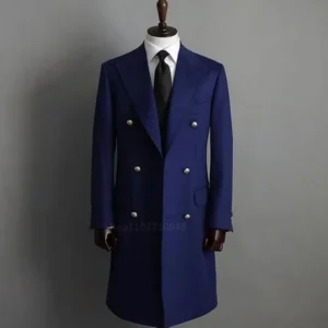 Smart Casual Navy/Black Woolen Men Blazer with Peak Lapel Double Breasted Dinner Jacket Elegant Suit Coat for Wedding/Business