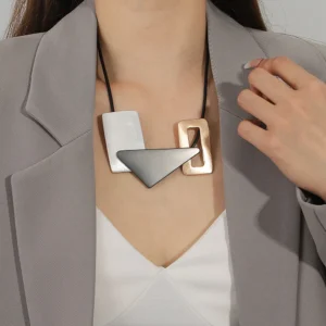 ALLYES Vintage Boho Leather Choker Necklace for Women Irregular Multicolor Geometric Metal Pendant Necklaces Collar Jewelry