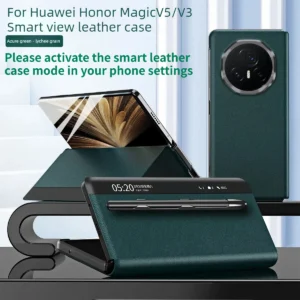 Foldable Screen Smart Flip Case for Honor MagicV5 V3 with Pen Leather Shell Anti-Drop Business Style MagicV3 V5 Protective Cover