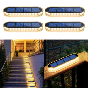 Solar Deck Lights 4 Counts Outdoor Step Lights Waterproof IP68 Led Solar Garden Lights for Stairs Fence Yard Patio Pathway