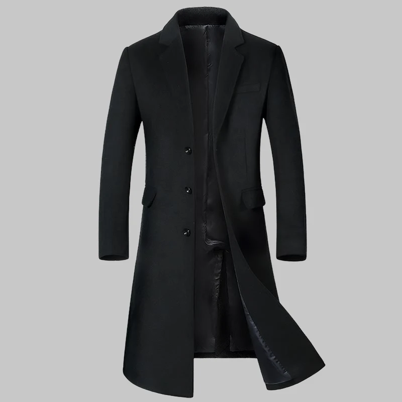 Men's High-Quality Autumn Winter Wool Coat Long Fashion Trench Coat Over-the-Knee Thick Cotton M-4XL