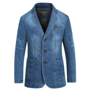 Blazer Men's Fashion Gentleman Business Retro Versatile Trendy Wedding Professional Casual Solid-color Host Cotton Denim Blazer