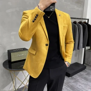 Men's Deerskin Fleece Suit Jacket 2025 Spring New  Single Button Slim Fit Business Casual Suit Coat Men Clothing