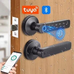 Tuya App Bluetooth Smart Fingerprint Door Lock Password Mechanical Key NFC Unlocking For Wooden Door Handle Lock IP65 Rainproof