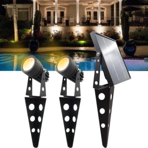 Mini 50X Twin Solar Powered Spot Lights Cast Aluminium Spotlight for Outdoor Garden Yard Lands