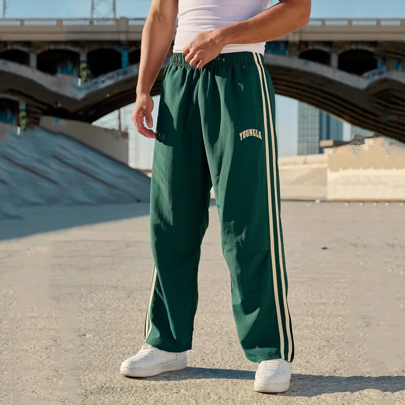 YA Jogger Men's Sweatpants Gym Sports Fitness Splicing Strips Printing Mid Waist Casual Pants Fashion Men Clothing Wide Leg Pan