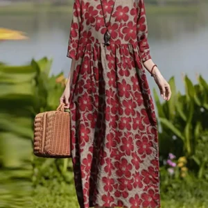ZANZEA Bohemian Floral Printed Dress Autumn Long Sleeve O-Neck Maxi Robe Woman Casual Holiday Sundress Elegant Party Vestidos