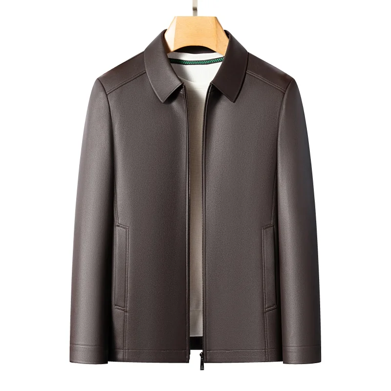 Men's Fashion Casual Large-Sized Goatskin Leather Jacket Lapel Coat High-End Spring Autumn 2025