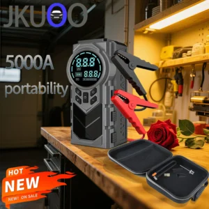 Compact 12V 2-in-1 Car Jump Starter & Tire Inflator - JKUOO 150PSI Inflation, -40°C Resistant, LED Light USB Ports