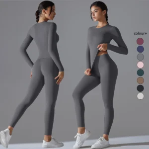 Yoga Suit Sports Set Sleeve Breathable Stretchy GYM Yoga Slim Fitness Active Top BreathableTummy Control Slimming Booty Leggings