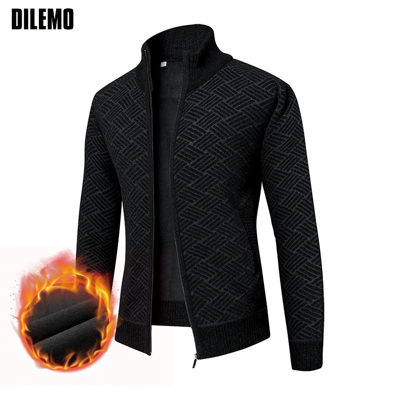  Thick Velvet Zip Up New Brand Fashion Knit Cardigan Korean Sweater Casual Japanese Coats Jacket Mens Clothes 2025