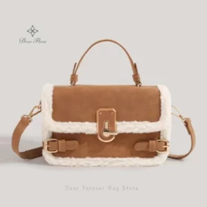 Women's Fashion Lamb Wool Retro Shoulder Bags Autumn Winter New Handbag Cute Patchwork Purse Messenger Bag Casual Crossbody Bags