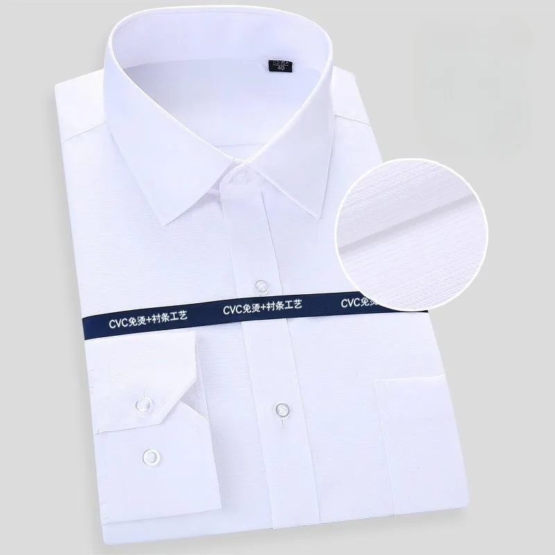  Cotton Men Dress Long Sleeve Shirt 2025 New Solid Male Plus Size Regular Fit Stripe Business Shirt White Blue