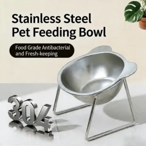 New 304 Stainless Steel Elevated Cat Bowl 15° Tilted Raised Design with Neck Guard, Healthy Feeding, Shatterproof for Cats
