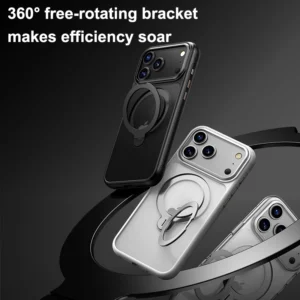 KEYSION 360° Rotating Magnetic Ring Stand Case for MagSafe for iPhone 17 Pro Max Matte Transparent Shockproof Phone Back Cover