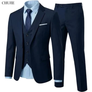 Men's Fashion Casual Slim Fit Suit Formal Business Work Wear Blazer Jacket Pants 2 Piece Outfit for Office Wedding