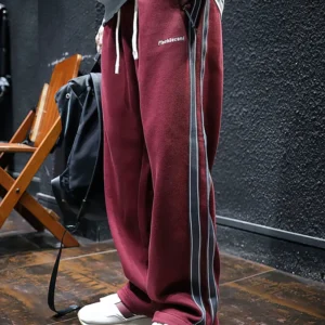 Side Zipper Split Casual Sport Baggy Sweatpants Men Straight Long Trousers Outdoor Running Jogging Cargo Pants