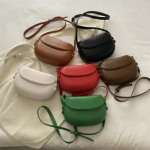 Solid Color Female Saddle Shoulde Bag PU Leather Ladies Small Crossbody Bags Simple Design Women's Fashion Clutch Purse Handbags