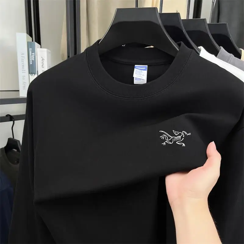 Autumn and Winter Trendy Brand New Heavyweight Hoodie Men's Round Neck Pullover Casual Versatile Plus Velvet Long Sleeved Top