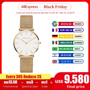 HANNAH MARTIN Brand Quality Stainless Steel Japan Quartz Movement Waterproof Women 36mm Full Rose Gold Ladies Dropshipping Watch