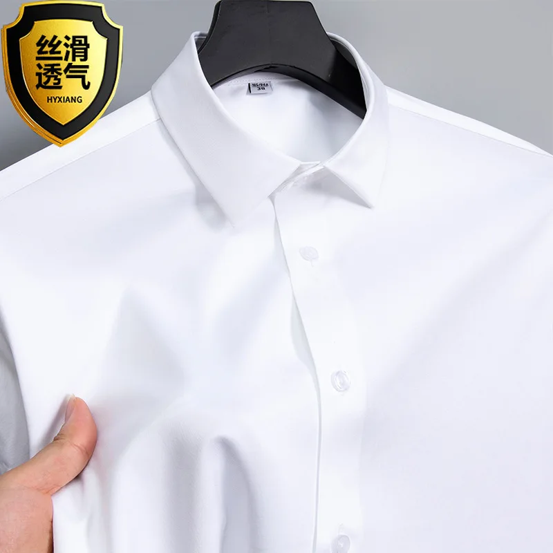 New Stretch Men's Business Shirts Luxury Long Sleeve Anti-Wrinkle Casual Soft Camisa Social Formal Easy-care White Male Clothing