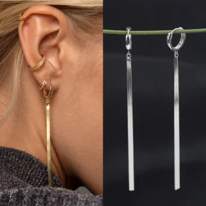 New Design Stainless Steel Long Tassel Chain Hoop Earrings for Women Simple Geometric Unique Korean Earrings Party Jewelry Gifts