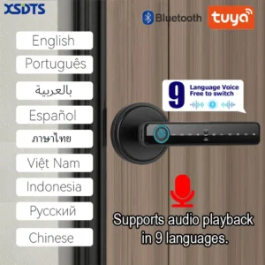 Tuya Handle Fingerprint Key Card Digital Smart Door Lock Keypad Key Entry electronic lock Home House 9 languages audio playback