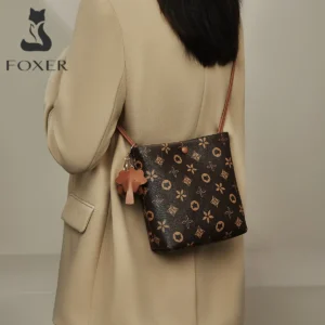 FOXER Brand Women's Cellphone Bag Female Shoulder Travel Small Bag Fashion Printed Crossbody Purse with Pendant