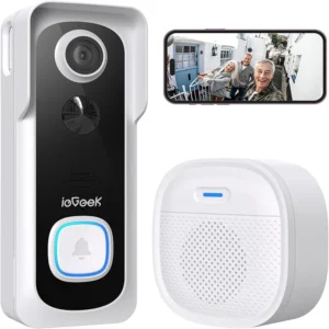ieGeek Video Doorbell Wireless with Chime 2K HD Doorbell Camera, Smart Home Security Door Bell Voice Message and Changer