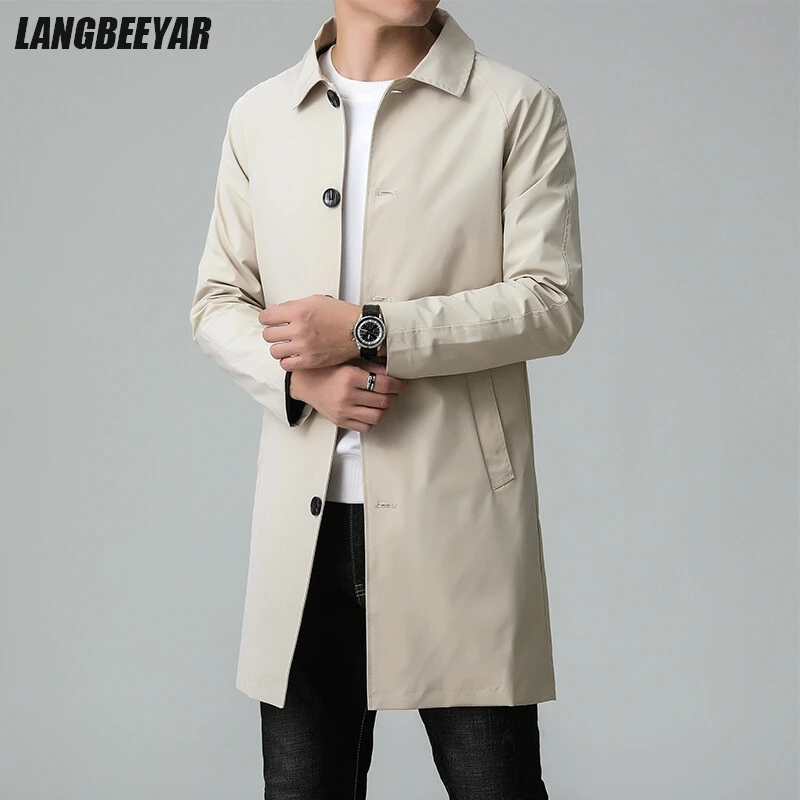  Korean New Brand Casual Fashion Long Men Trench Coat Windbreaker Overcoat Slim Fit Long Jacket Men Clothing