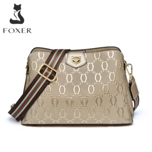 FOXER Women's Shoulder Bag Split Leather Lady Crossbody Bag Fashion Monogram Print Large Capacity Purse