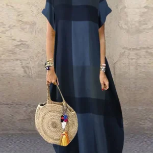 ZANZEA Bohemian Plaid Checked Sundress Summer Short Sleeve Long Dress Fashion Holiday Party Vestido Femme Casual Loose Robe 2025
