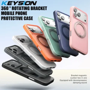 KEYSION 360° Rotating Magnetic Ring Stand Case for MagSafe for iPhone 17 Pro Max 17 Air Matte Transparent Shockproof Phone Cover