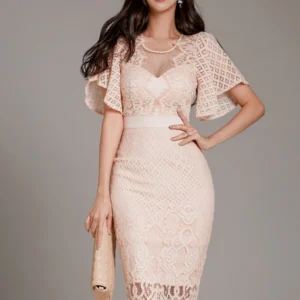 H Han Queen Women Sexy Elegant Lace Hollow Out See Through Pencil Dress Summer New Fitted Solid Color Korea Sheath Vestidos