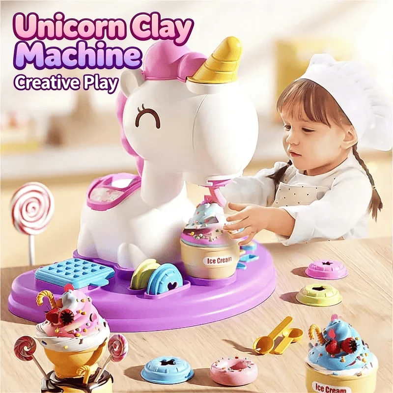 Unicorn Play Dough Set Ice Cream Noodle Maker DIY Clay Tools Non Toxic Montessori Educational Toys For Kids Girls