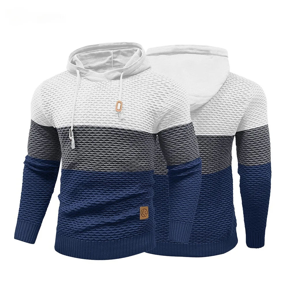 Men's Sweater Spring New Sport Warm Form Fitting Knit Pullover Sweater Hoodie Drawstring Hoodies Casual Sweatshirt US Size