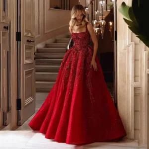 Luxury A-Line Red Prom Dress Backless Party Gowns Sweetheart Side Split Floor-Length Formal Evening Dress Customized Manmuxi