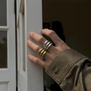 Stainless Steel Three-Layer Open Ring Geometric High-End Design Hip Hop Texture Waterproof Couple's Ring  Jewelry