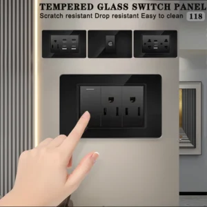 American Black Tempered Glass 16A 2Way Light Switch 118*75mm US Plug USB Type-C Quick Charge 118 Series Mexico Wall Power Outlet