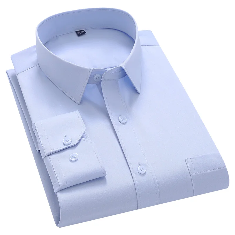 2025 Autumn Men's Premium Cotton Shirt Long Sleeve Wrinkle-Free Business Casual White Office Slim Fit Professional Solid Shirts