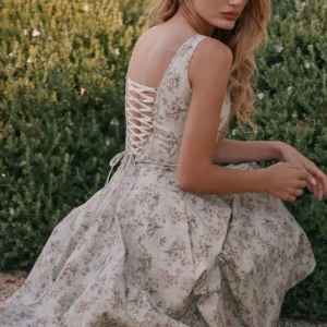 Suninheart Summer Elegant Lace Up Dress 2025 s Floral Print Midi Dress Women Sexy Dress for Holiday Birthday