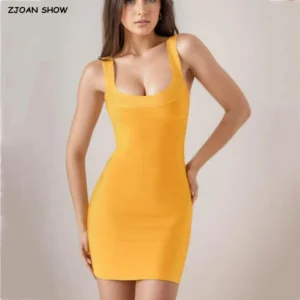 2025 Sexy O neck Knitted Mini Sling Dress Women Zipper Back Package Hips Short Tank Dresses Skinny Robe Orange Pink