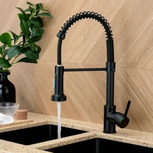 Matte Black Kitchen Sink Faucet One Handle Spring  and Cold Water Tap Deck Mounted Bathroom Chrome Kitchen Crane