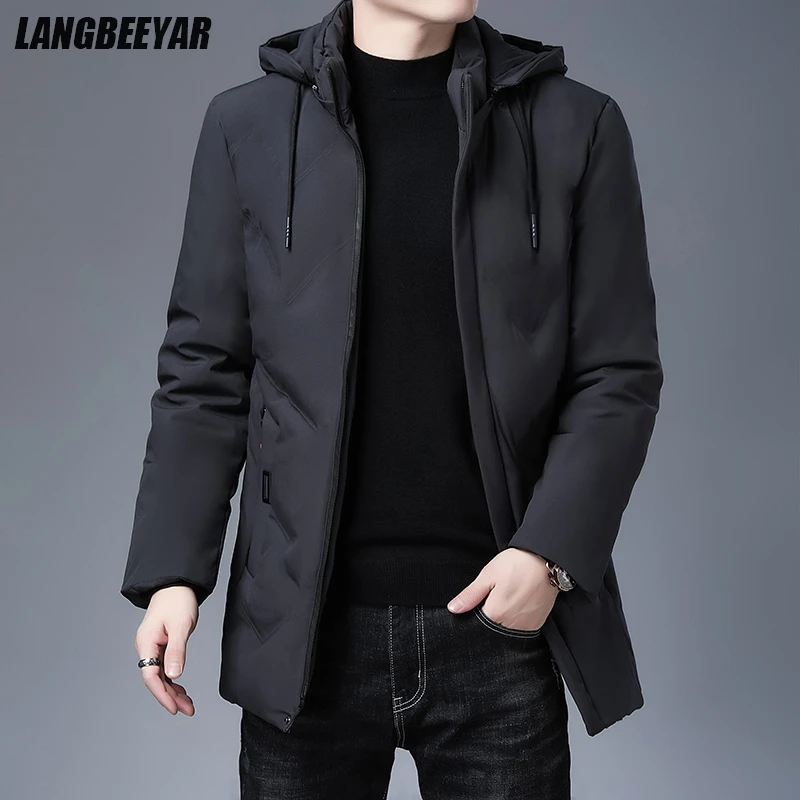 Top Grade Designer New Brand Men Parka Jacket Thick Casual Fashion Windbreaker Hooded Quilted Bubble Coats Long Mens Clothes
