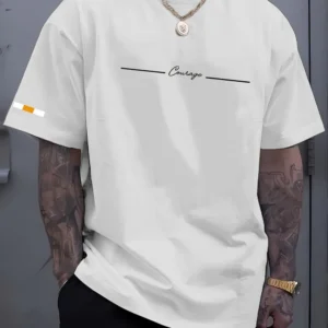  selling men's new aristocratic daily striped printed polyester breathable round neck T-shirt summer outdoor casual top