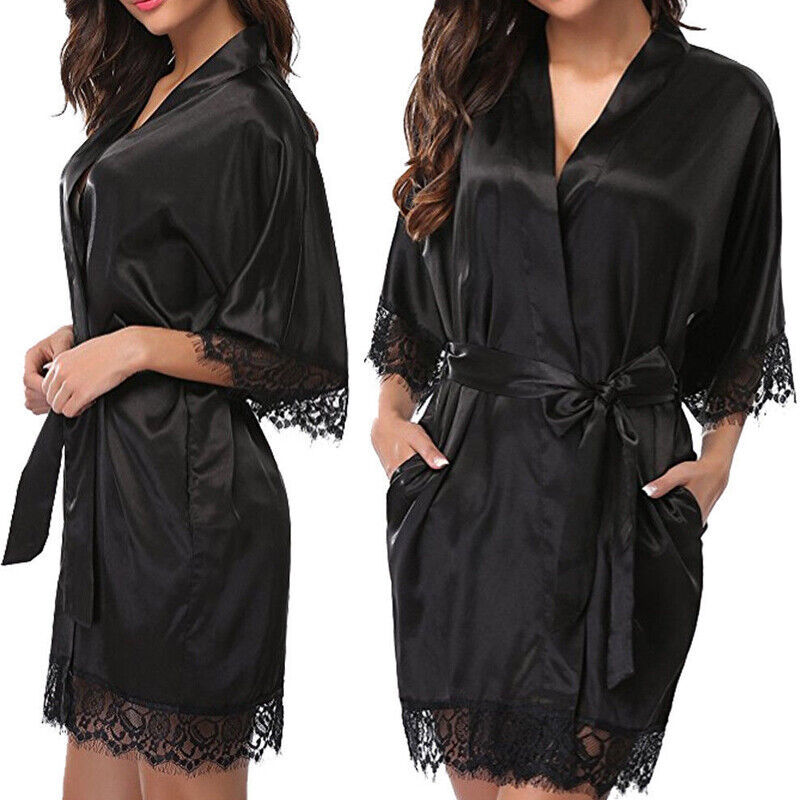 UK Satin Robe Wedding Bride Bridesmaid Kimono Dressing Gown Sleepwear Bathrobe