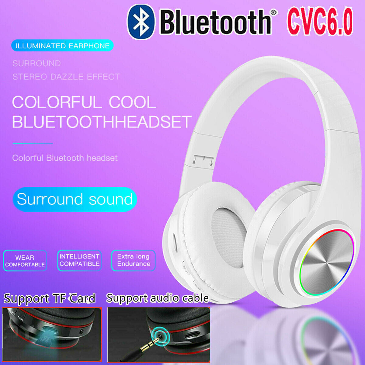 Wireless Bluetooth Headphones Over-Ear Noise Canceling All Devices UK--white - Image 4