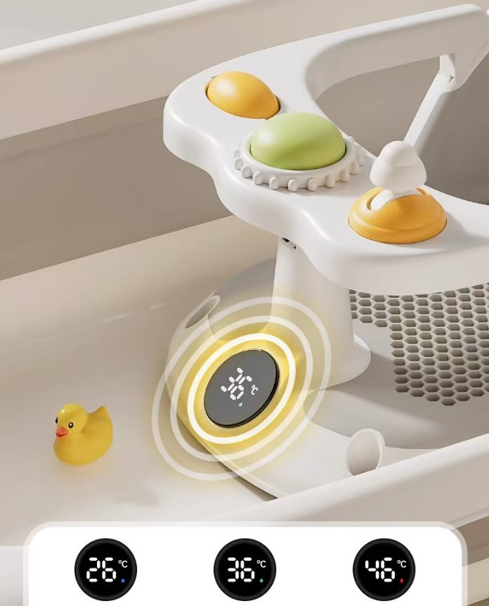 Baby Bath Seat Non-Slip Soft Toddler Bath Chair Suction Cups Temperature Display - Image 7