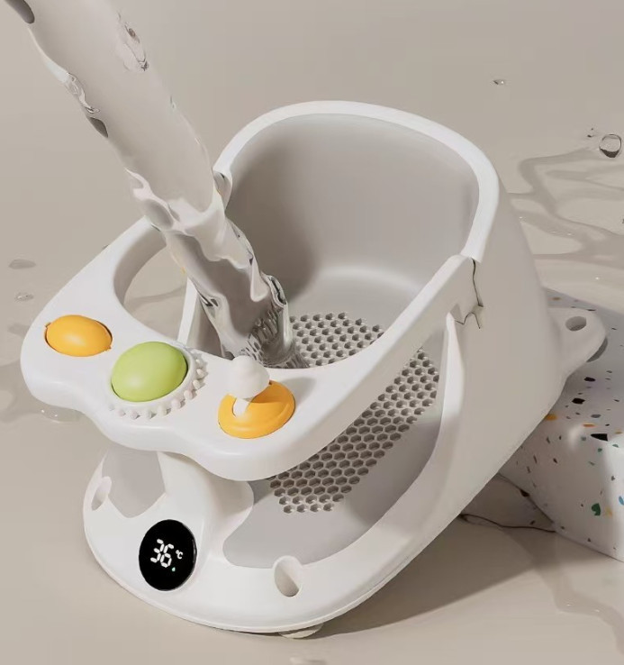 Baby Bath Seat Non-Slip Soft Toddler Bath Chair Suction Cups Temperature Display - Image 5